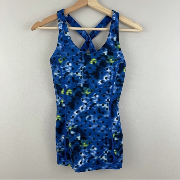 LULULEMON Kanto Catch Me Windy Blooms Saphire Blue Polka Dot Tank Top - Picture 3 of 10